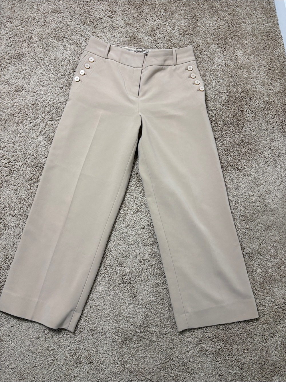 The Limited Tan Wide-Leg Crop Pants with Side Button Detail